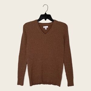Kim Rogers Brown Long Sleeve V-Neck Cable Knit Pullover Sweater
